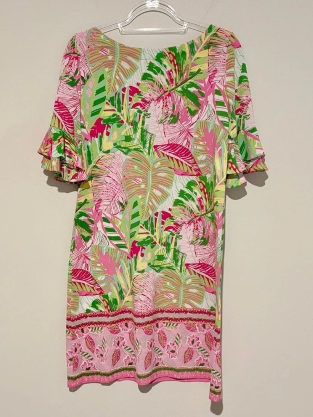 Pappagallo Shift Dress Pink Green Tropical Oasis Palm Leaf - Picture 3 of 4